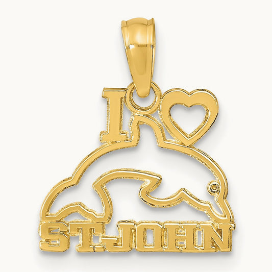 I HEART ST. JOHN w/Dolphin Pendant, 14K