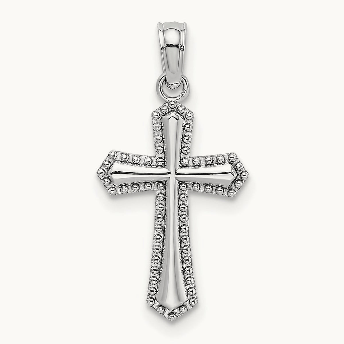 Beaded Trim Cross Charm — 14K White Gold
