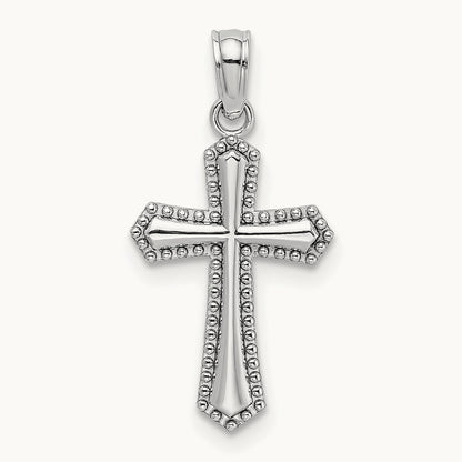 Beaded Trim Cross Charm — 14K White Gold