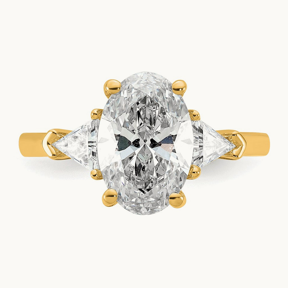Oval & Trillion 3 Stone Engagement Ring, 1.50-4.00 ct tw Lab-Grown Diamond — 3 1/8 ct, 14K Yellow Gold