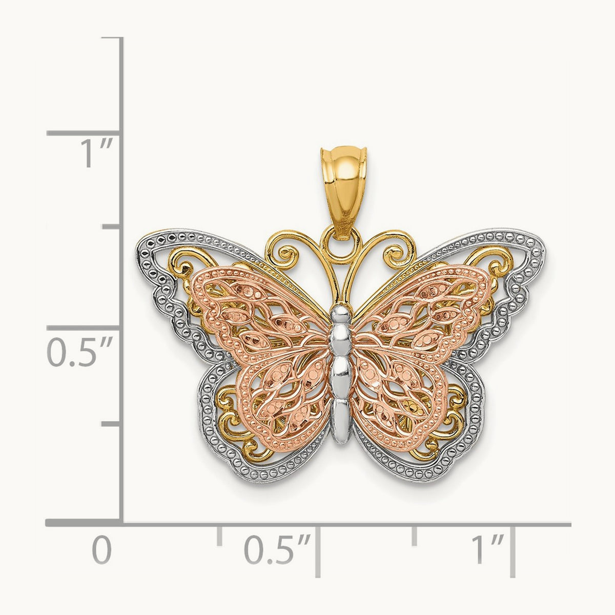 w/White Rhodium Cut-out 2-level Butterfly Pendant, 14K Two-tone