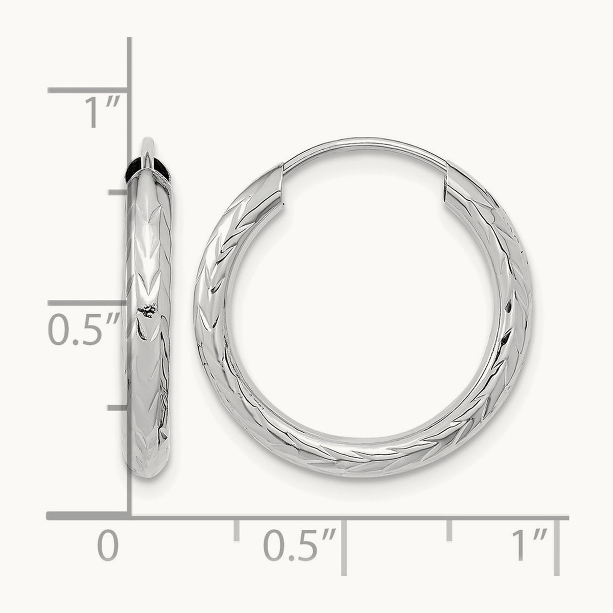Polished & Diamond-cut Endless Hoop Earrings — 14K White Gold