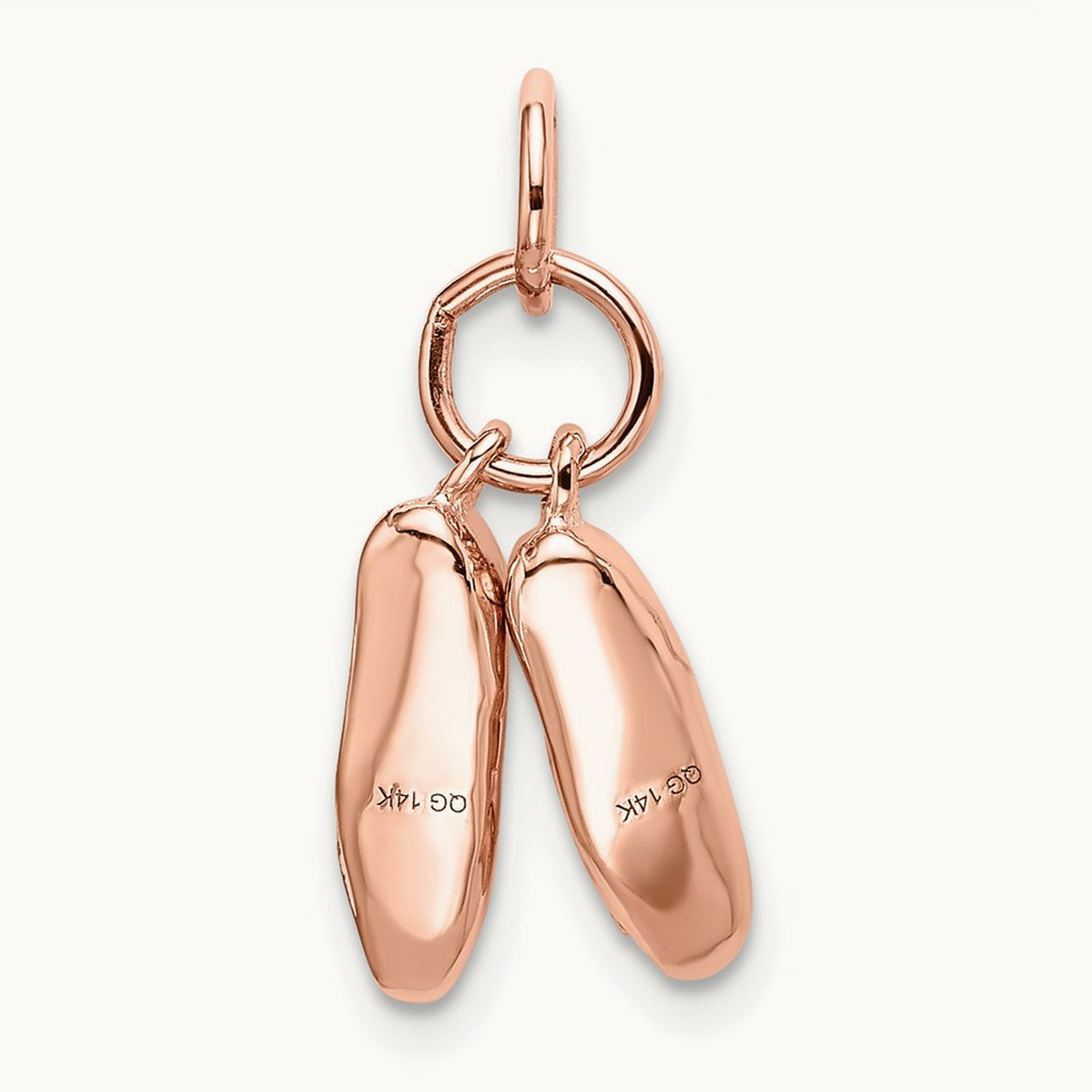 Polished 3-D Moveable Ballet Slippers Charm, 14K Rose Gold