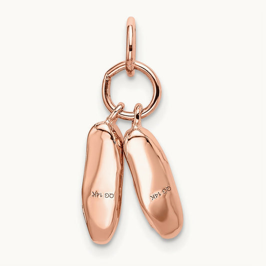 Polished 3-D Moveable Ballet Slippers Charm, 14K Rose Gold