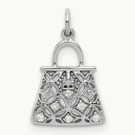 Diamond Handbag Charm, 14K White Gold