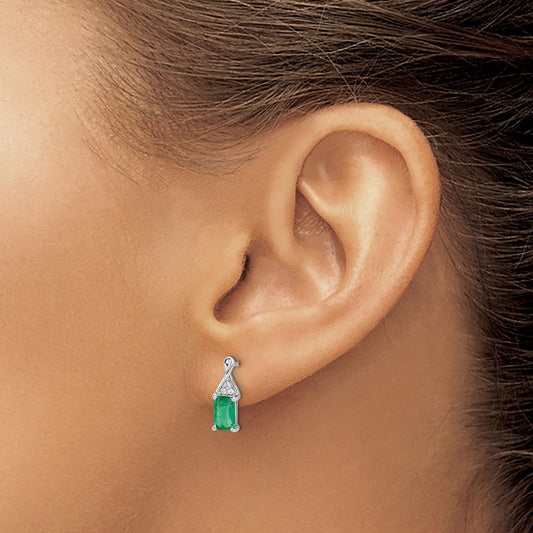 Emerald and Diamond Earrings — 14K White Gold