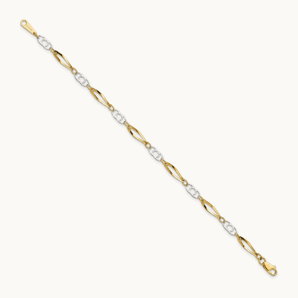 7in Polished Fancy Link Bracelet — 14K Two-Tone Gold