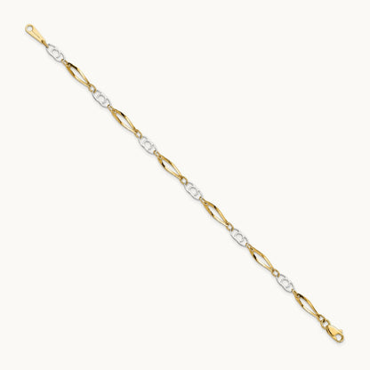 7in Polished Fancy Link Bracelet — 14K Two-Tone Gold