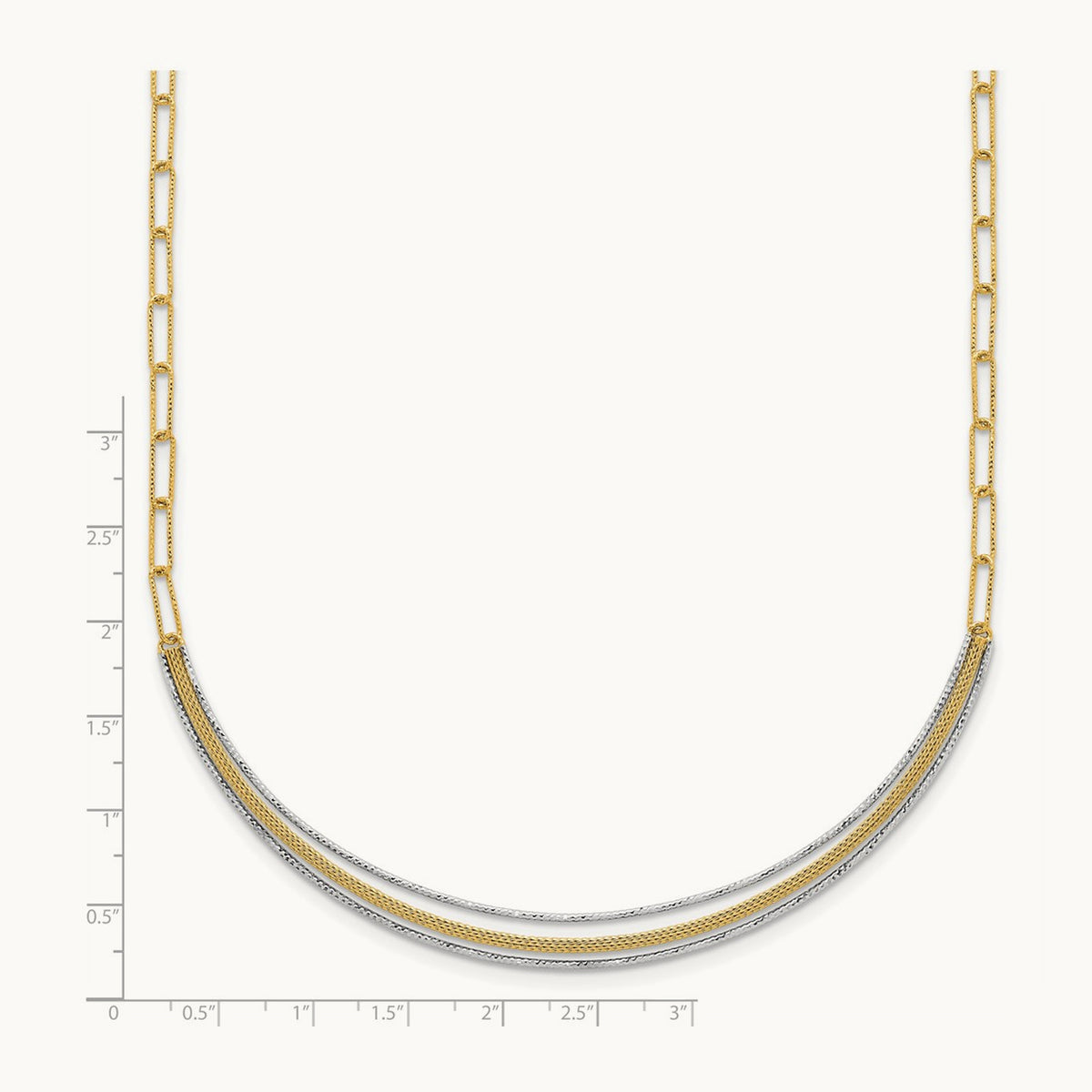 Textured Long Link w/2 inch ext Woven Smile Bar Necklace, 14K Two-tone