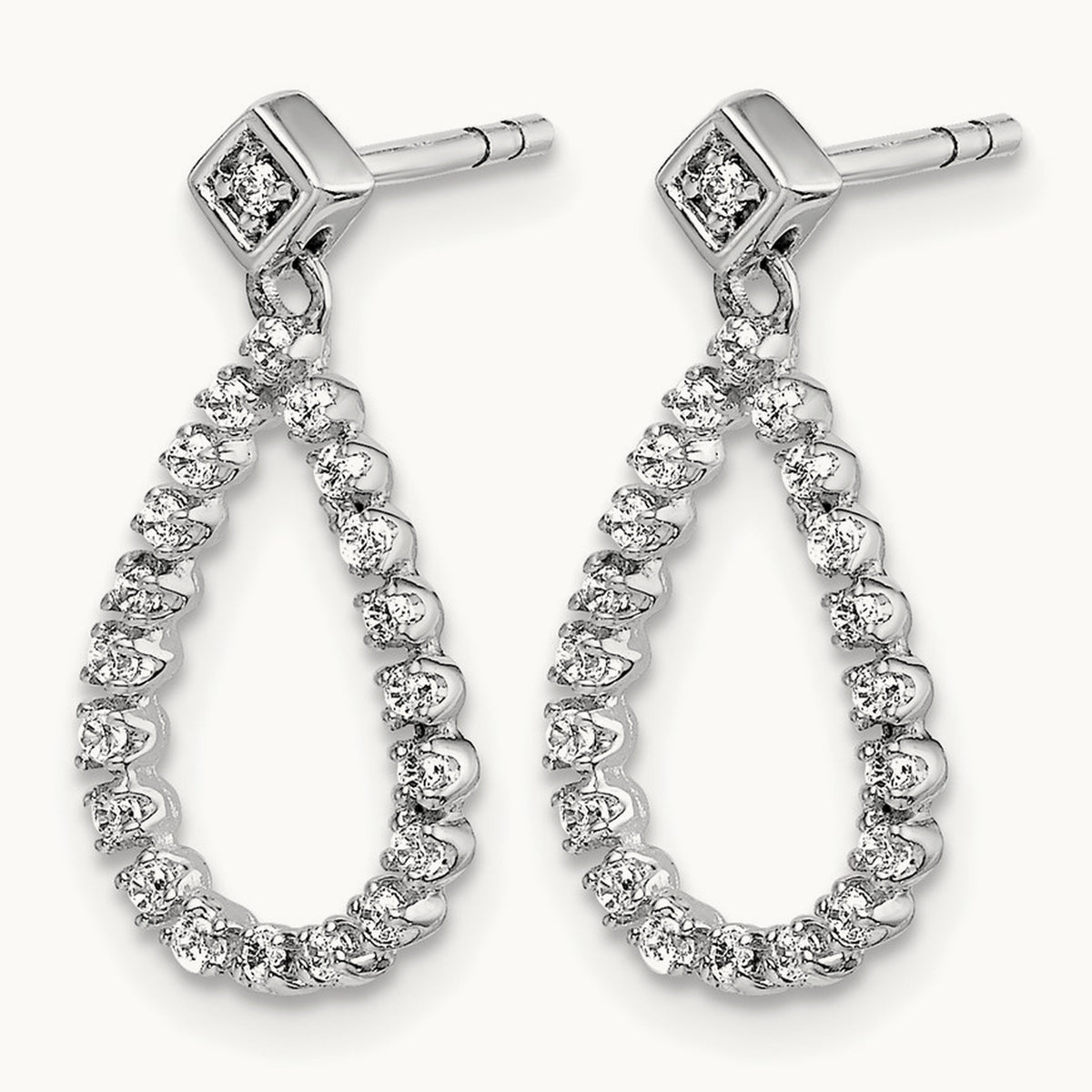 Diamond Teardrop Post Earrings, 14K White Gold