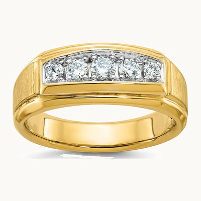IBGoodman 14K with White Rhodium Men's Polished and Satin 5-Stone 1/2 Carat AA Quality Diamond Ring