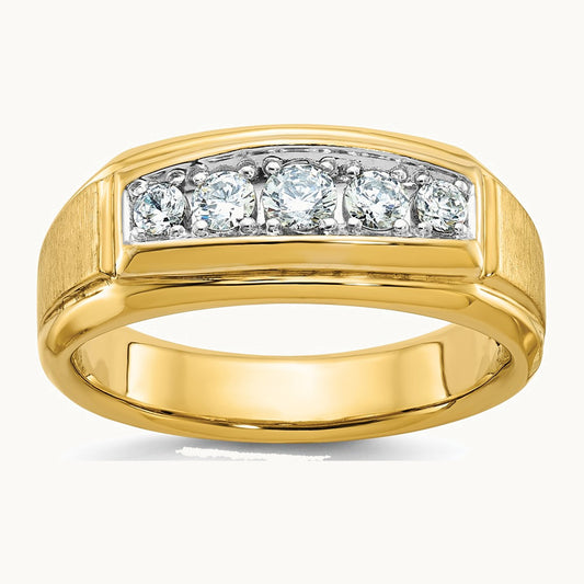 IBGoodman 14K with White Rhodium Men's Polished and Satin 5-Stone 1/2 Carat AA Quality Diamond Ring