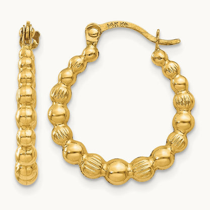 Beaded Hoop Earrings — 14K Yellow Gold