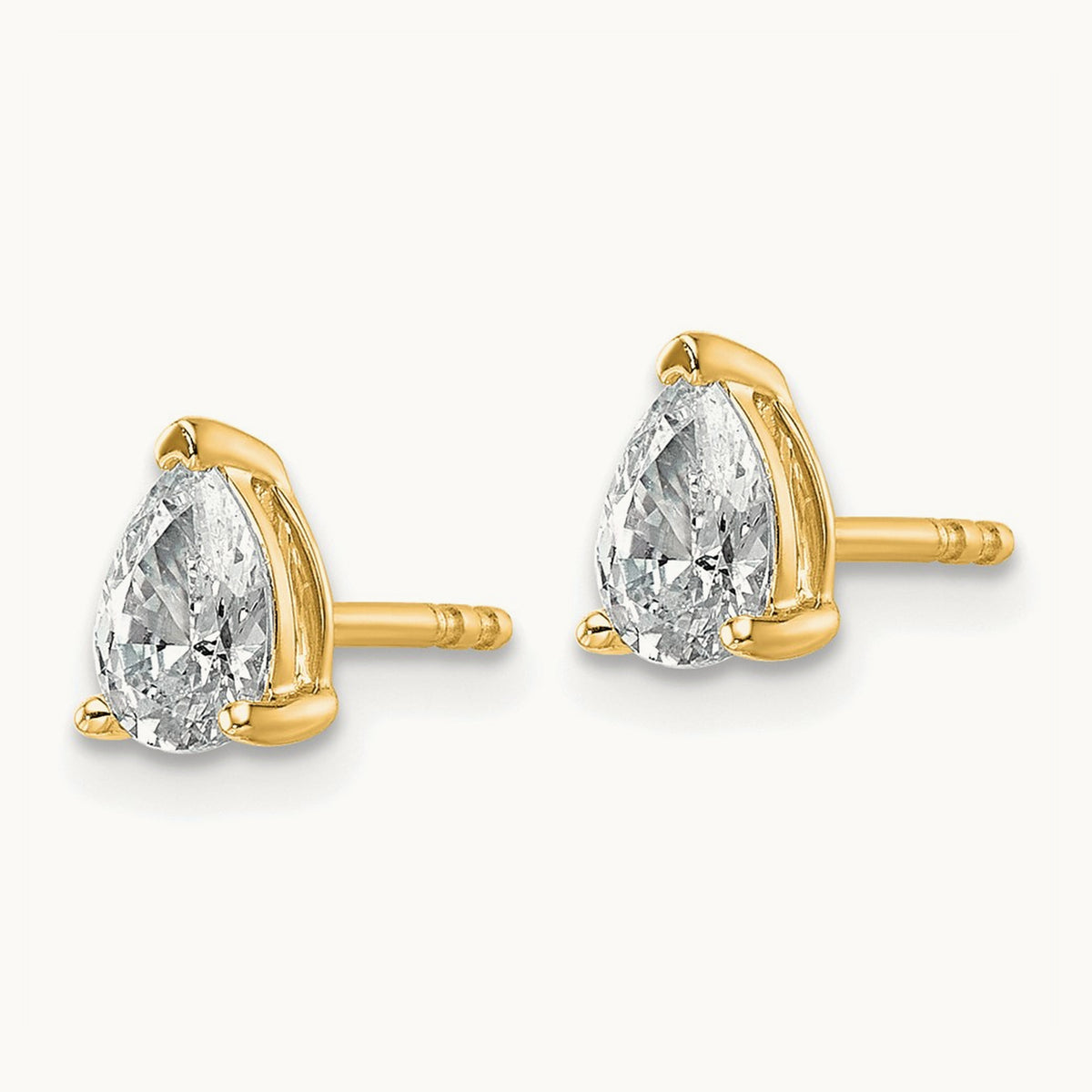 Pear 3 Prong Stud Earrings, 0.50-6.00 ct tw Lab-Grown Diamond — 3/4 ct, 14K Yellow Gold