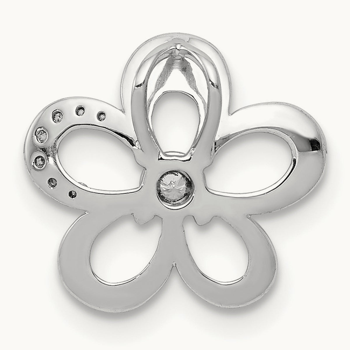 1/20ct. Diamond Round Petal Flower Chain Slide, 14K White Gold