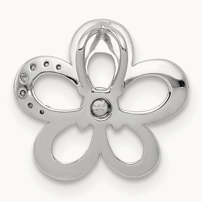 1/20ct. Diamond Round Petal Flower Chain Slide, 14K White Gold