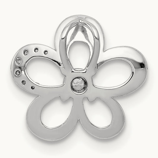 1/20ct. Diamond Round Petal Flower Chain Slide, 14K White Gold