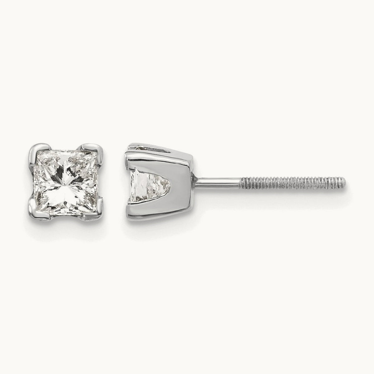 AA Quality Complete Princess Cut Diamond Earrings, 14K White Gold