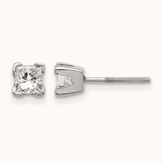 AA Quality Complete Princess Cut Diamond Earrings, 14K White Gold