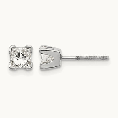 AA Quality Complete Princess Cut Diamond Earrings, 14K White Gold