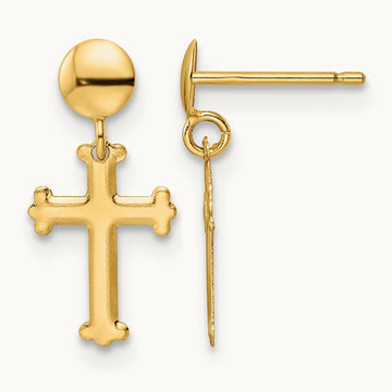 Polished Cross Post Dangle Earrings — 14K Yellow Gold