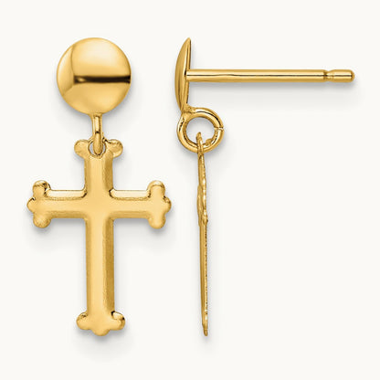 Polished Cross Post Dangle Earrings — 14K Yellow Gold