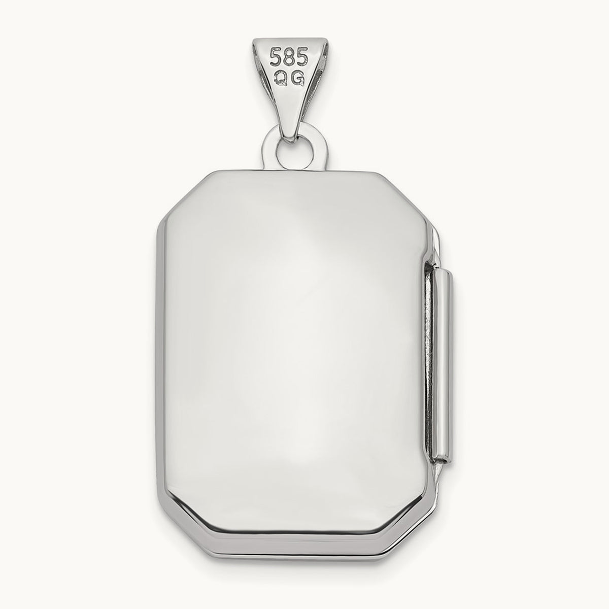 Diamond-cut Brushed Rectangular Locket — 14K White Gold