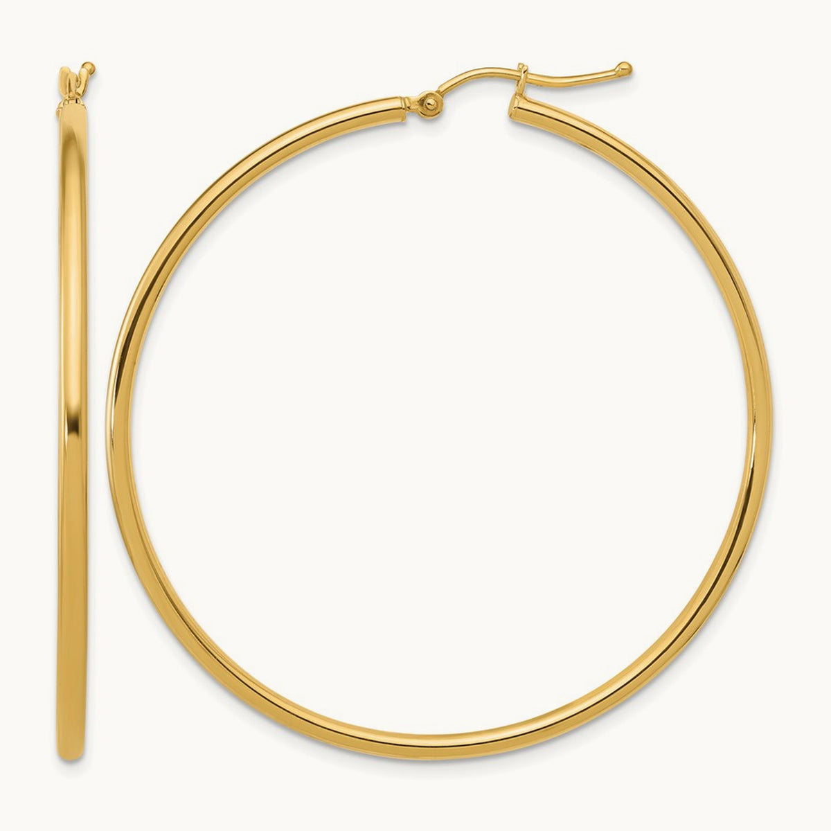 Polished Hoop Earrings — 14K Yellow Gold, 2mm