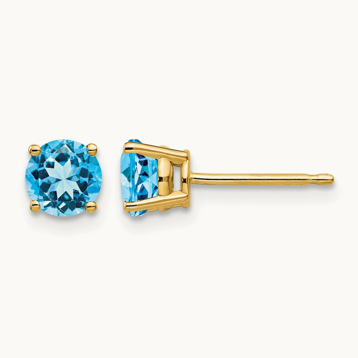 Blue Topaz Earrings, 5mm, 14K