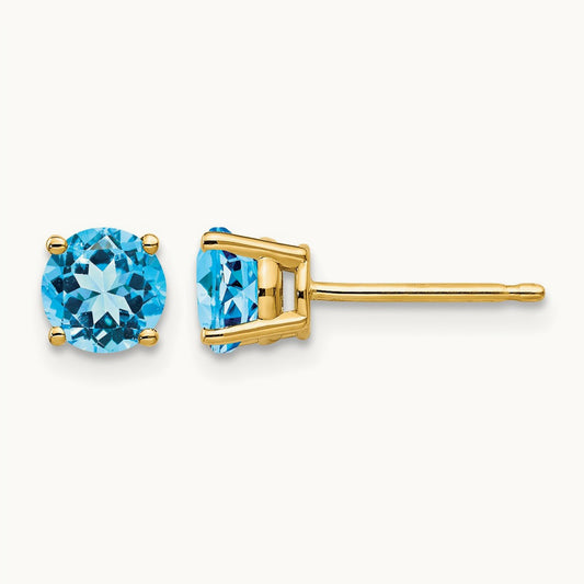 Blue Topaz Earrings, 5mm, 14K