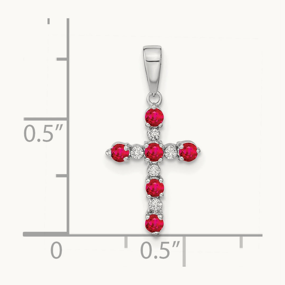 Lab Created Ruby and Diamond Cross Pendant — 14K White Gold