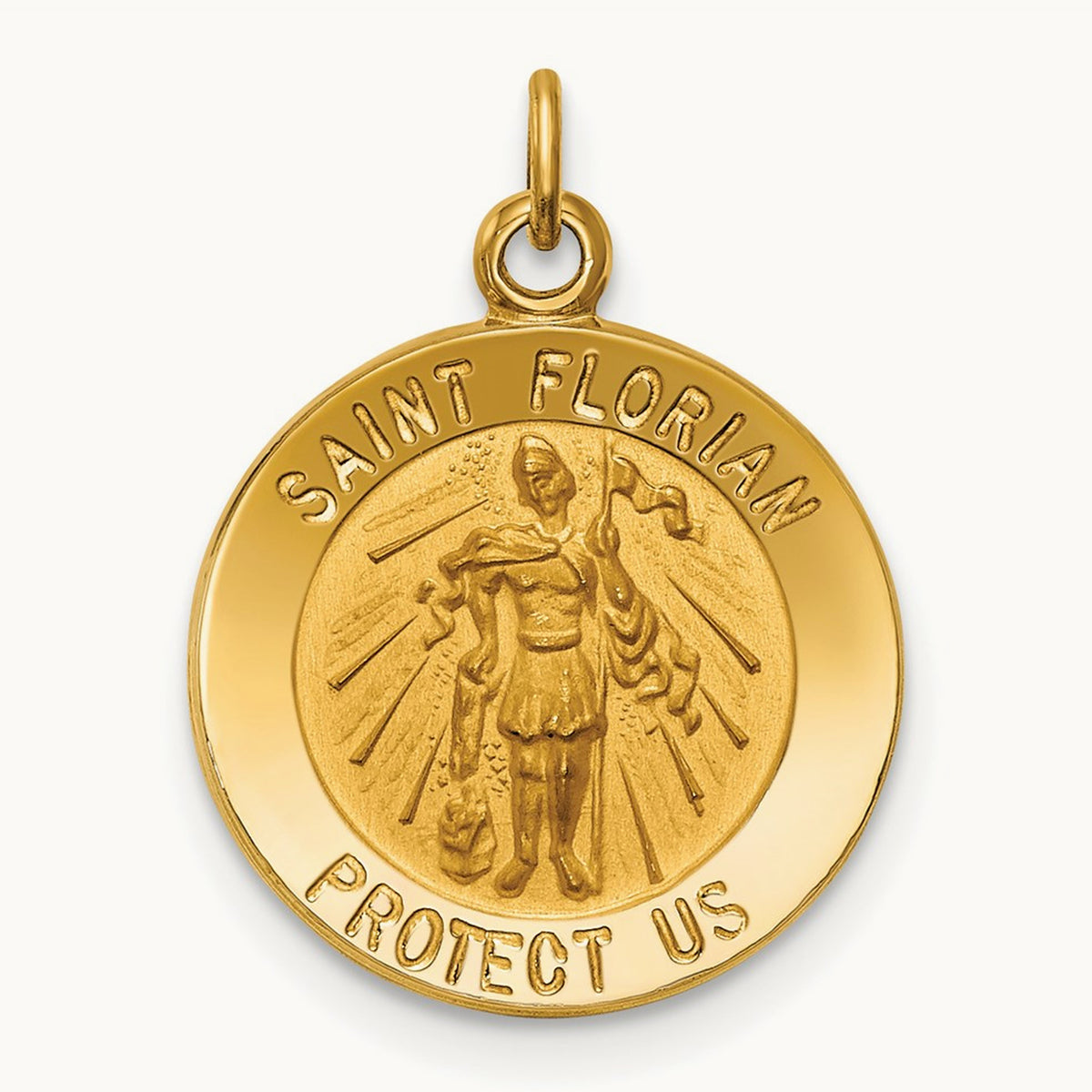 Solid Polished/Satin Small St. Florian Medal, 14K