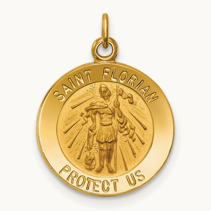 Solid Polished/Satin Small St. Florian Medal, 14K