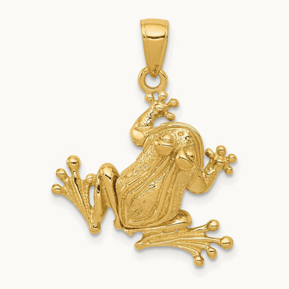 Solid Polished 3-D Moveable Frog Pendant, 14K