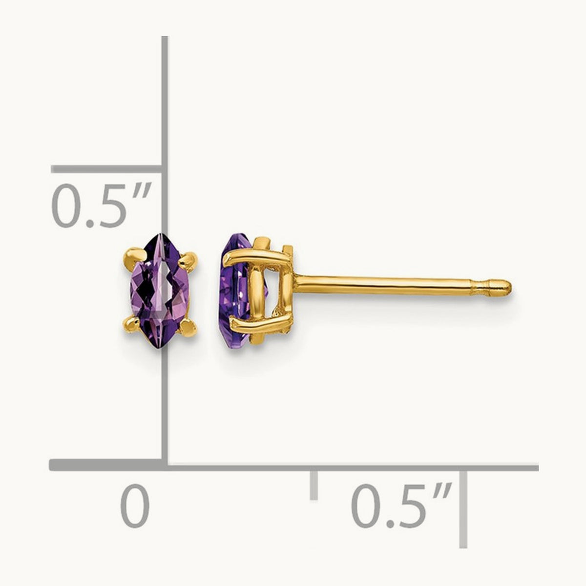 5x2. Marquise Amethyst earring, 5mm, 14K
