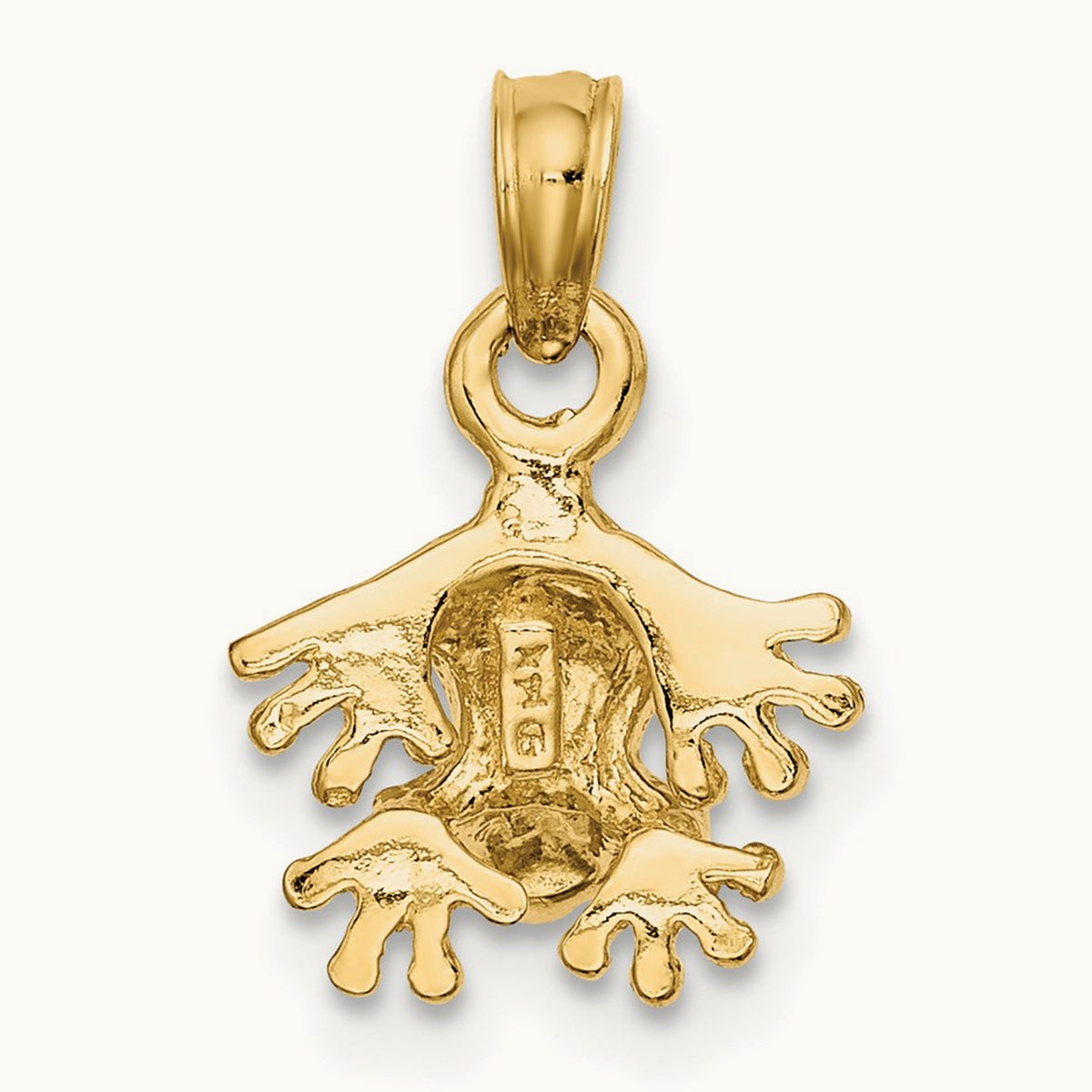3-D Textured Mini Frog Facing Down Charm, 14K