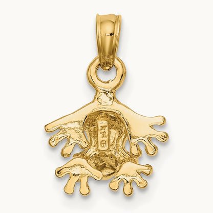 3-D Textured Mini Frog Facing Down Charm, 14K