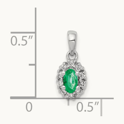 Diamond and Oval Emerald Halo Pendant, 14K White Gold