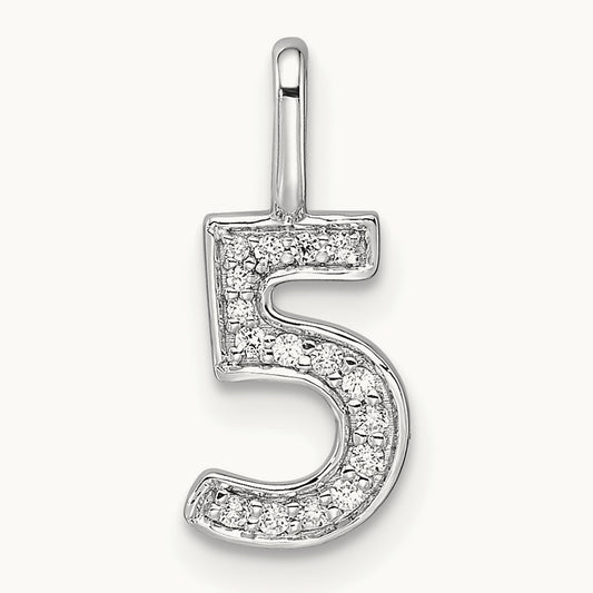 Diamond Number 5 Pendant, 14K White Gold