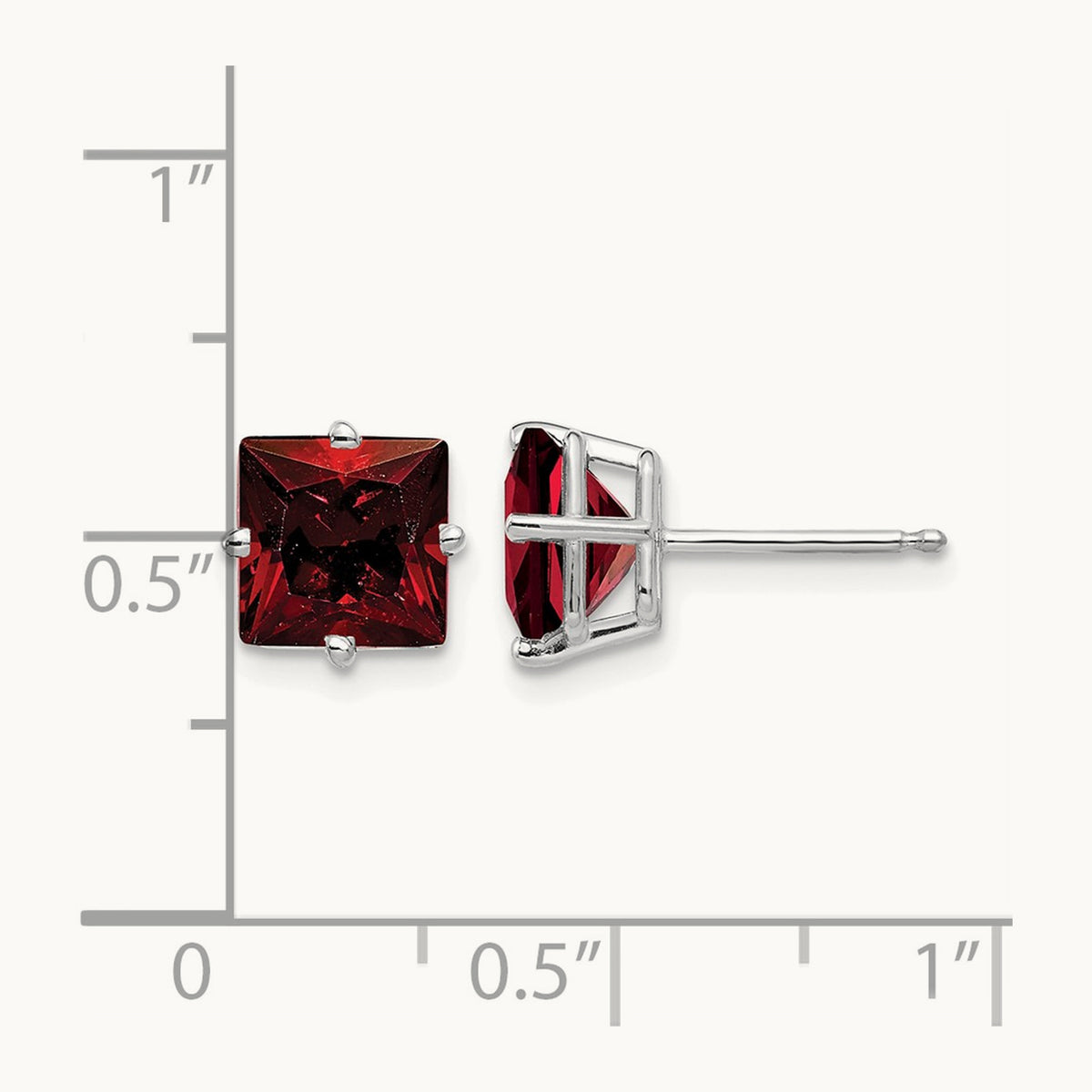 Princess Cut Garnet Earrings, 7mm, 14K White Gold