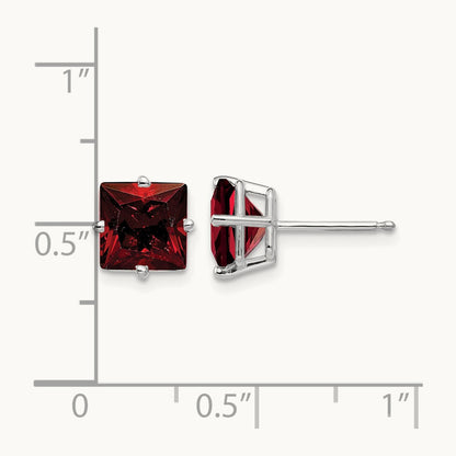 Princess Cut Garnet Earrings, 7mm, 14K White Gold
