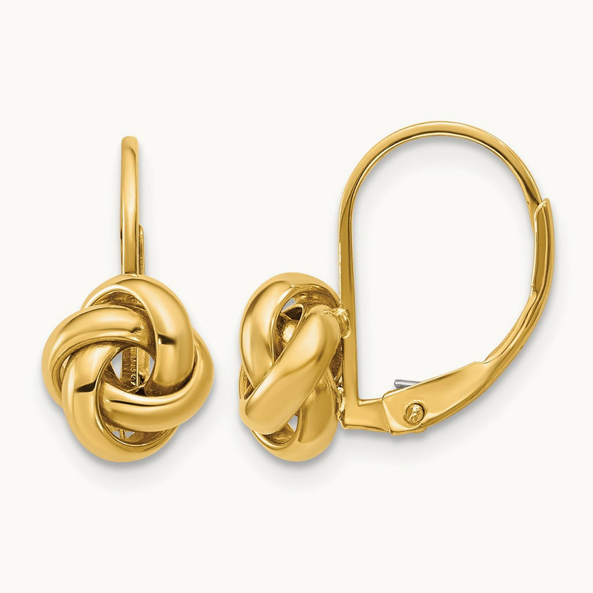 Polished Love Knot Leverback Earrings — 14K Yellow Gold