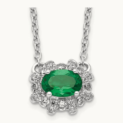 Diamond and Oval Emerald 18 inch Necklace, 14K White Gold