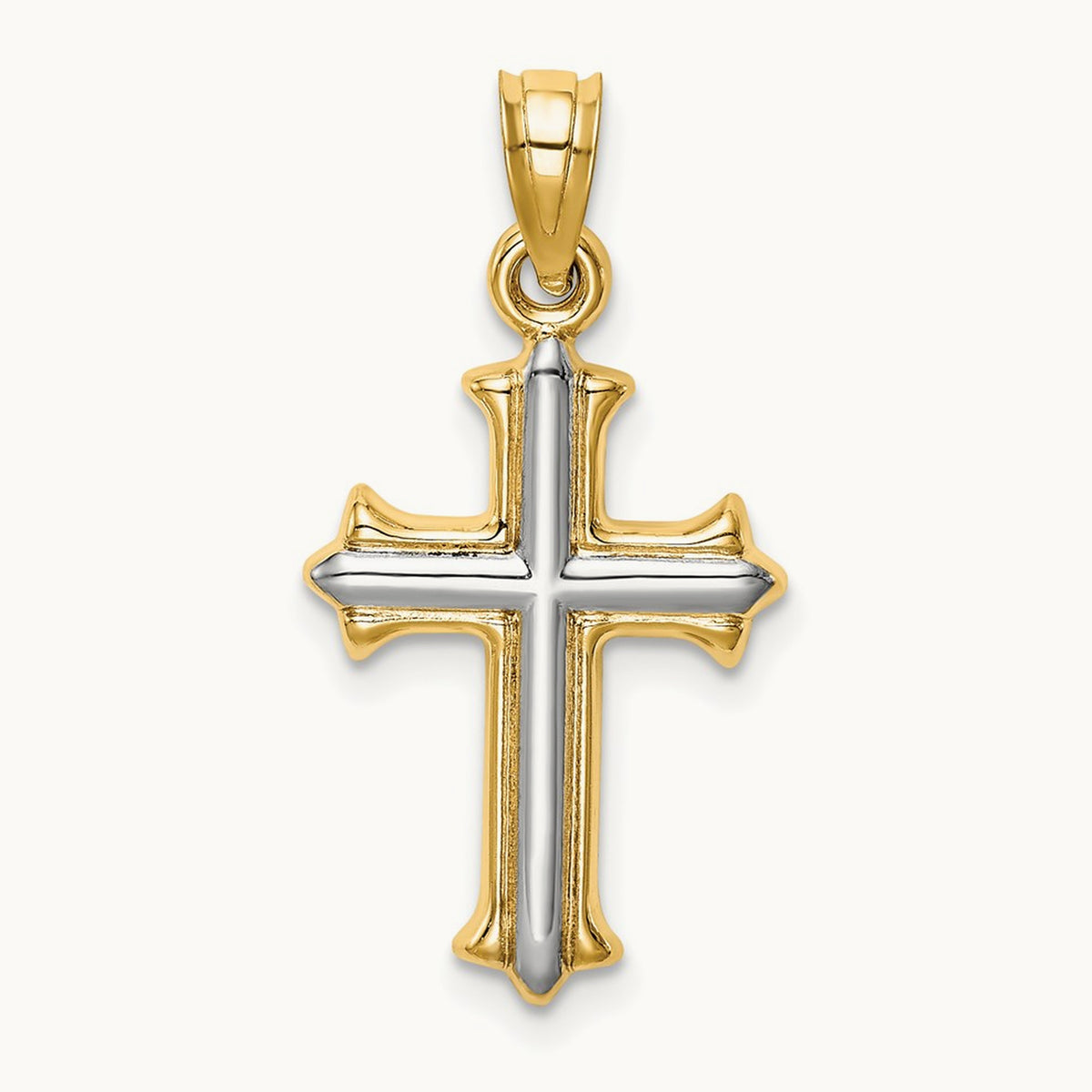 w/Rhodium Reversible Hollow Cross Pendant, 14K