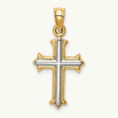 w/Rhodium Reversible Hollow Cross Pendant, 14K
