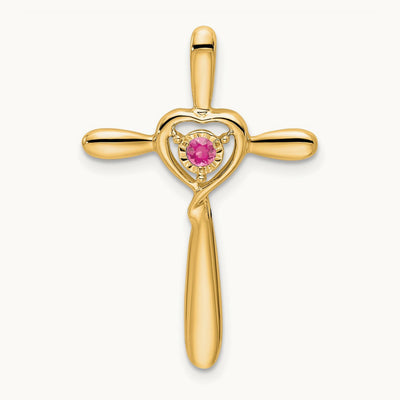 Tourmaline Cross w/Heart Chain Slide, 14K Pink