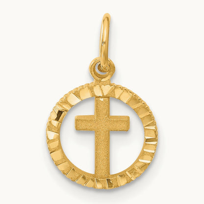 Eternal Life Cross in Circle Charm, 14K