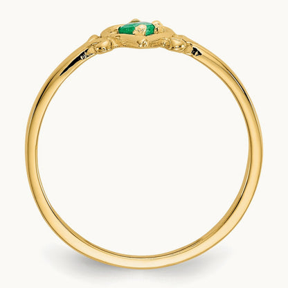 Emerald Birthstone Heart Ring — 14K Yellow Gold, 7