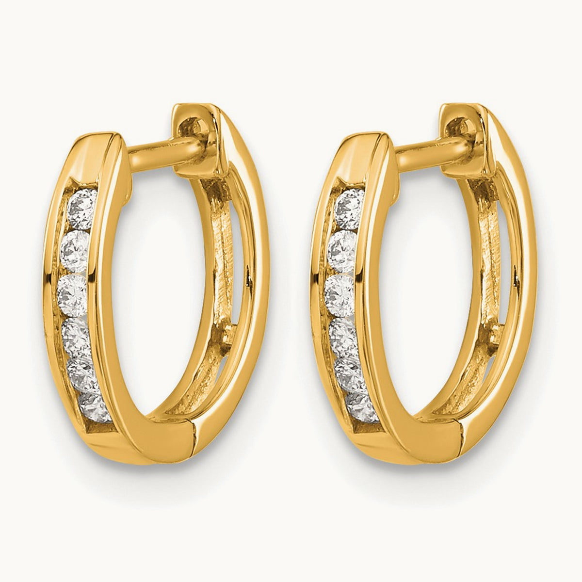 Polished Diamond Hinged Hoop Earrings — 14K Yellow Gold