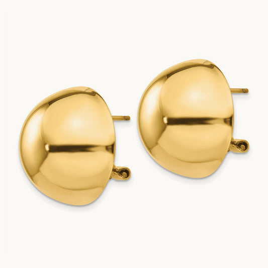 Polished Half Ball Omega Back Post Earrings, 14K